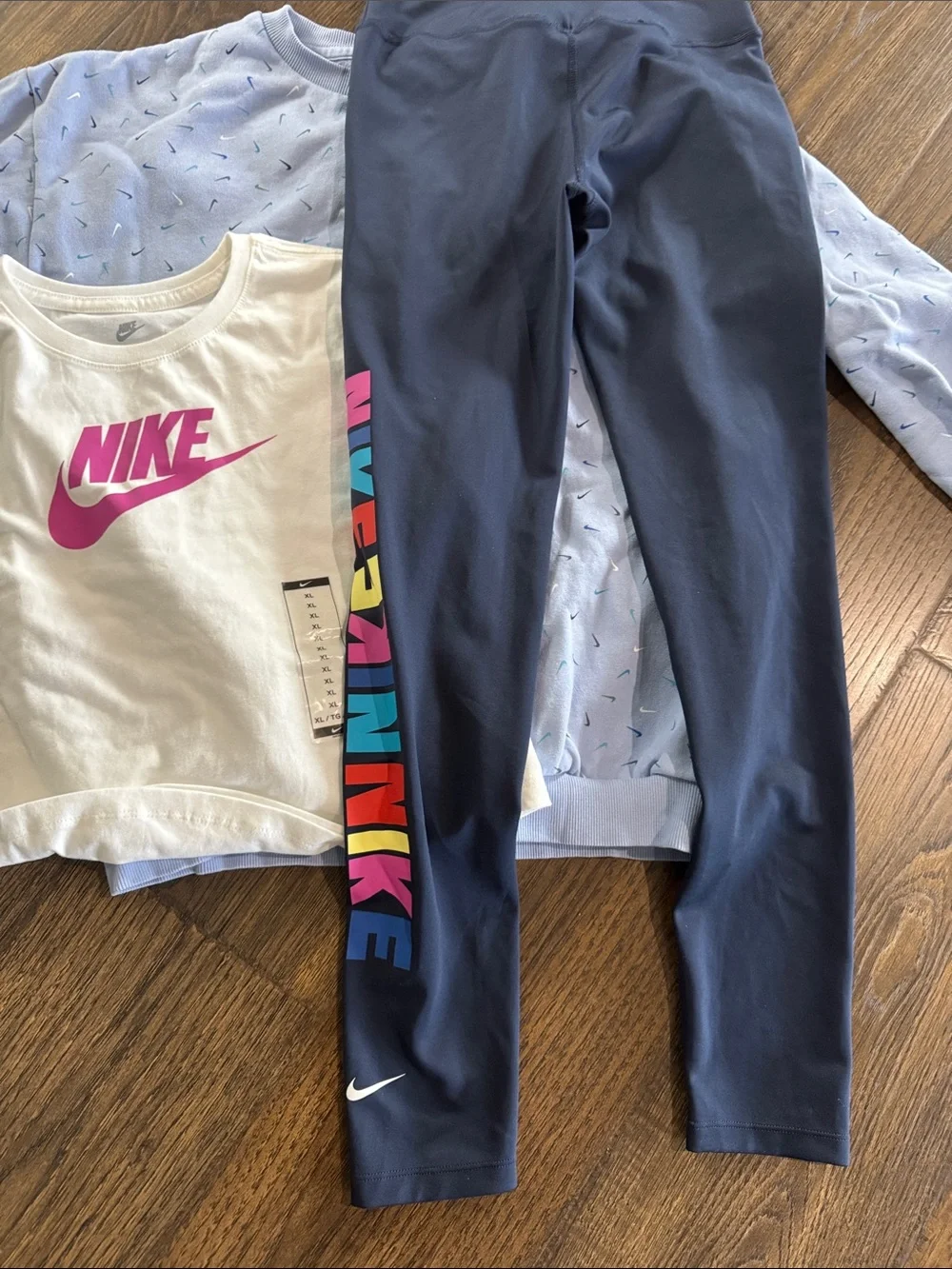 Nike Big Girl Crop Tee and Navy leggings and sweat shirt bundle